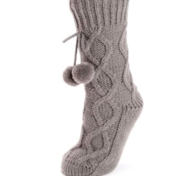 Bundle 2 Cabin Sock Slippers S/M (5-7.5) Muk Luks Gray Pom Pom Purple Nordic 29Y - Picture 3 of 6